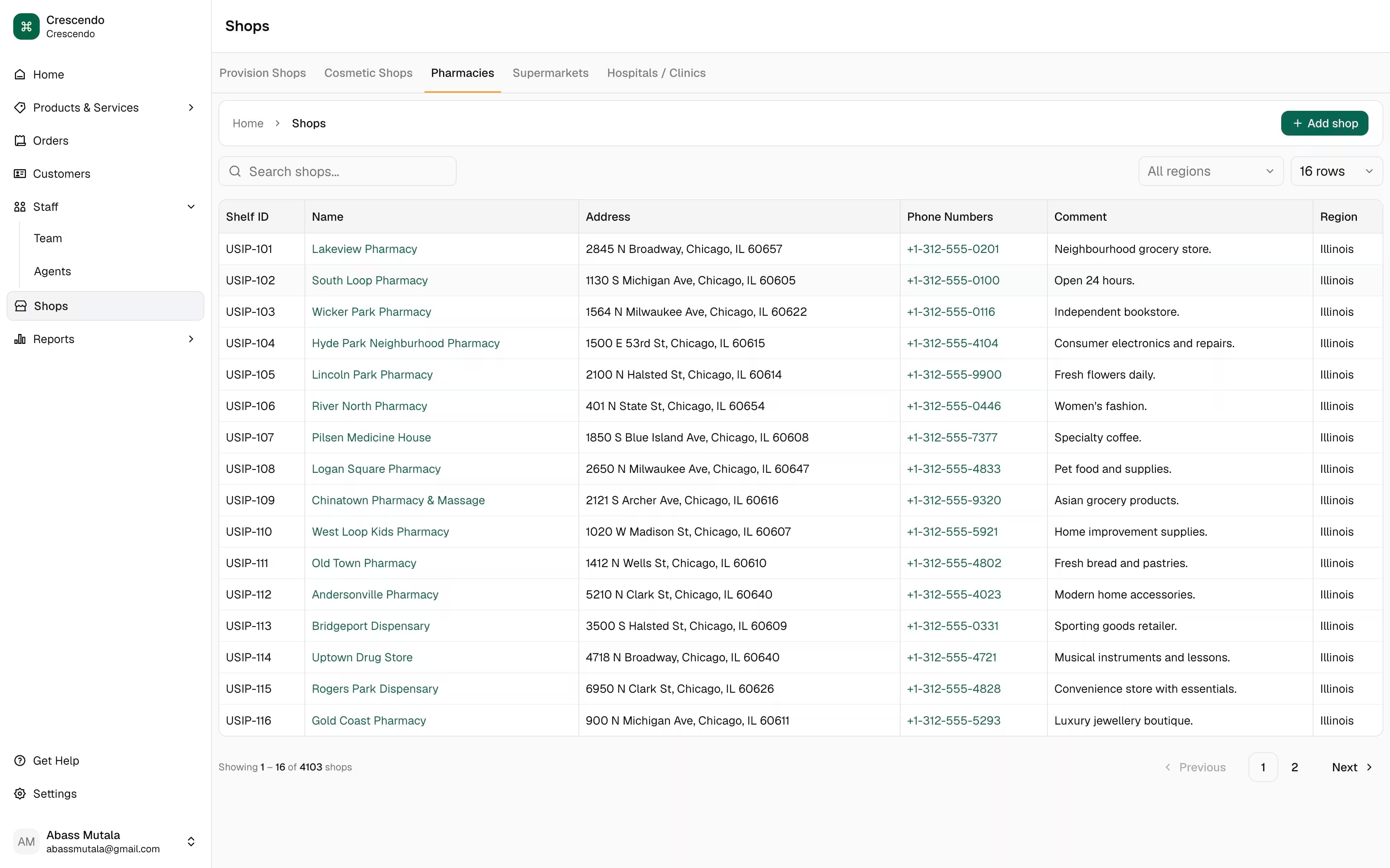 Chamelog Shop Database